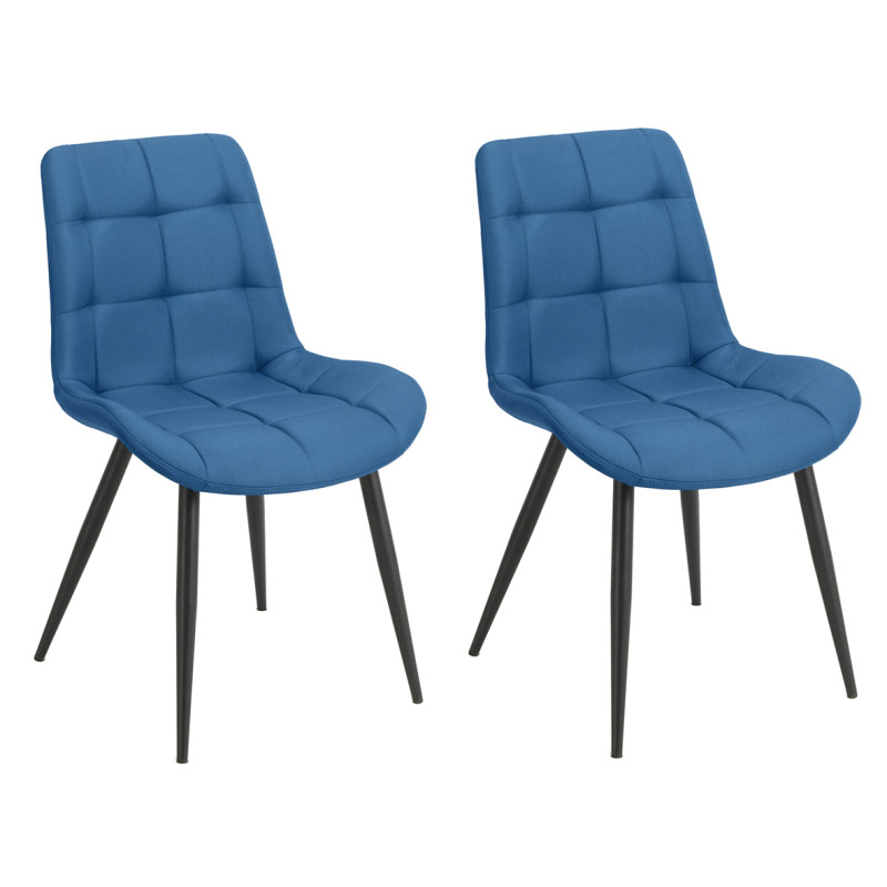 Lot de 2 chaises capitonnées rembourrées en tissu bleu avec pieds en métal noir – JAELLE