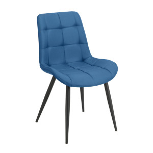 Lot de 2 chaises capitonnées rembourrées en tissu bleu avec pieds en métal noir – JAELLE