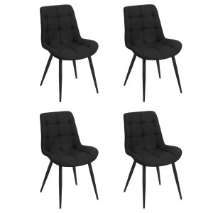 Lot de 4 chaises capitonnées rembourrées en tissu noir avec pieds en métal noir  – JAELLE