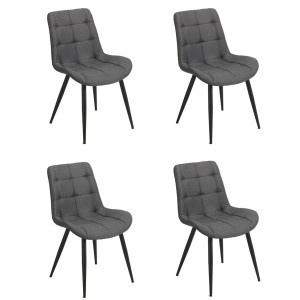 Lot de 4 chaises capitonnées rembourrées en tissu gris anthracite chiné avec pieds en métal noir  – JAELLE