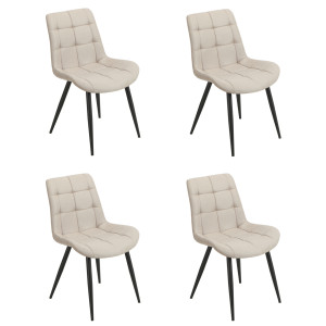 Lot de 4 chaises capitonnées rembourrées en tissu beige avec pieds en métal noir – JAELLE
