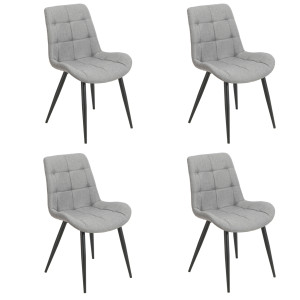 Lot de 4 chaises capitonnées rembourrées en tissu gris clair chiné avec pieds en métal noir  – JAELLE
