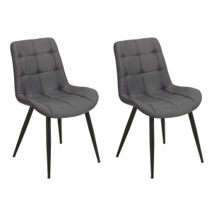 Lot de 2 chaises capitonnées rembourrées en tissu gris anthracite chiné avec pieds en métal noir – JAELLE