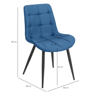 Lot de 4 chaises capitonnées rembourrées en tissu bleu avec pieds en métal noir – JAELLE