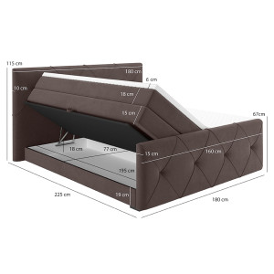 Lit boxspring 160x200 cm velours marron matelas + surmatelas - BLOOM