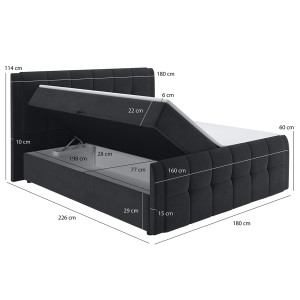 Lit boxspring 160x200 cm anthracite + matelas et surmatelas - RIVEN