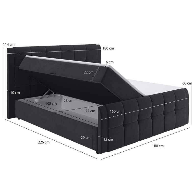 Lit boxspring 160x200 cm anthracite + matelas et surmatelas - RIVEN