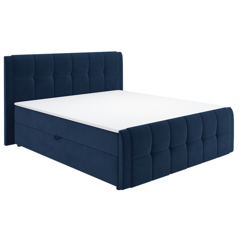 Lit boxspring 160x200 cm velours bleu + matelas et surmatelas - RIVEN