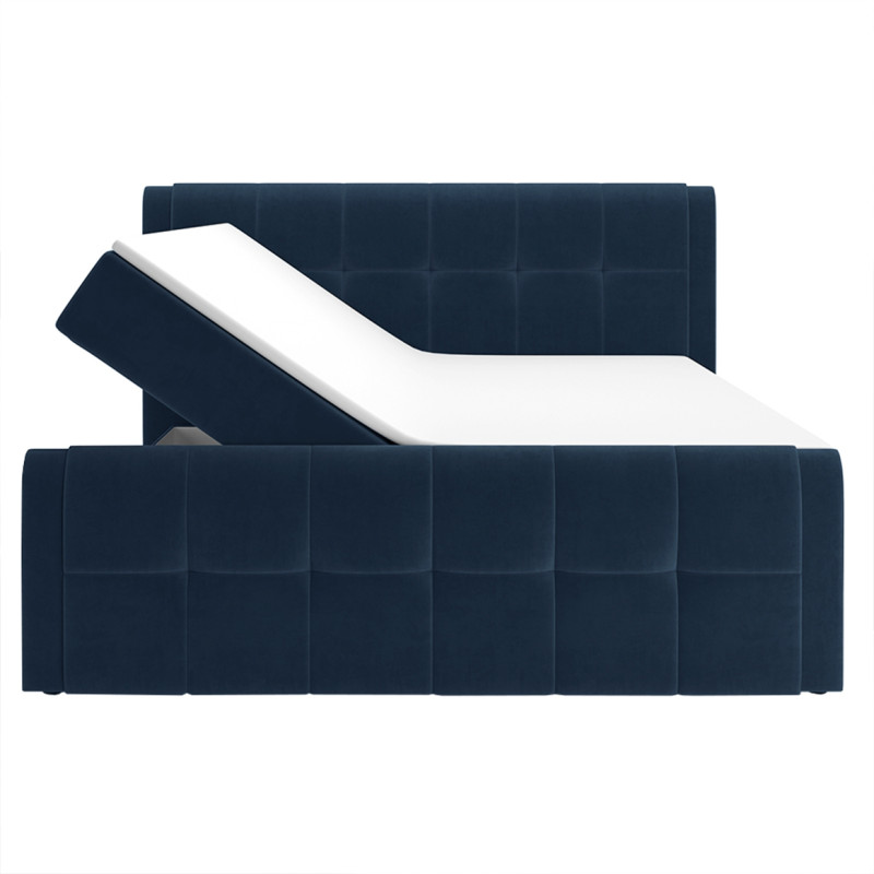 Lit boxspring 160x200 cm velours bleu + matelas et surmatelas - RIVEN