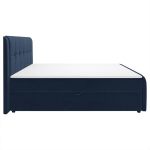 Lit boxspring 160x200 cm velours bleu + matelas et surmatelas - RIVEN