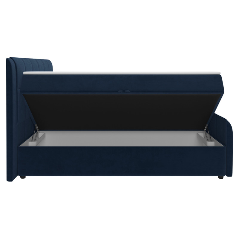 Lit boxspring 160x200 cm velours bleu + matelas et surmatelas - RIVEN