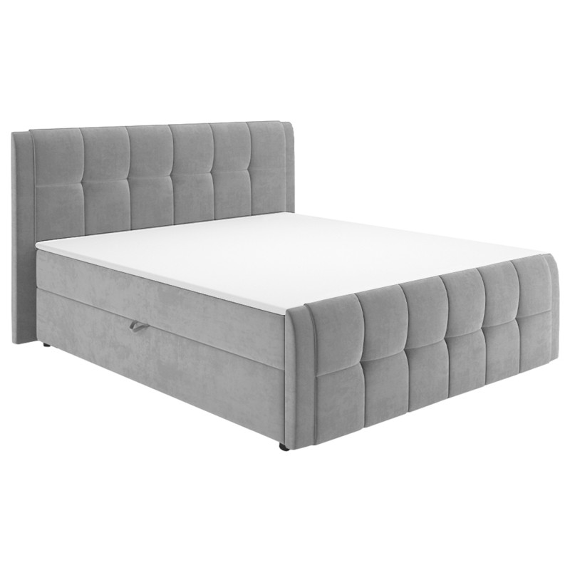 Lit boxspring 160x200 cm velours gris + matelas et surmatelas - RIVEN