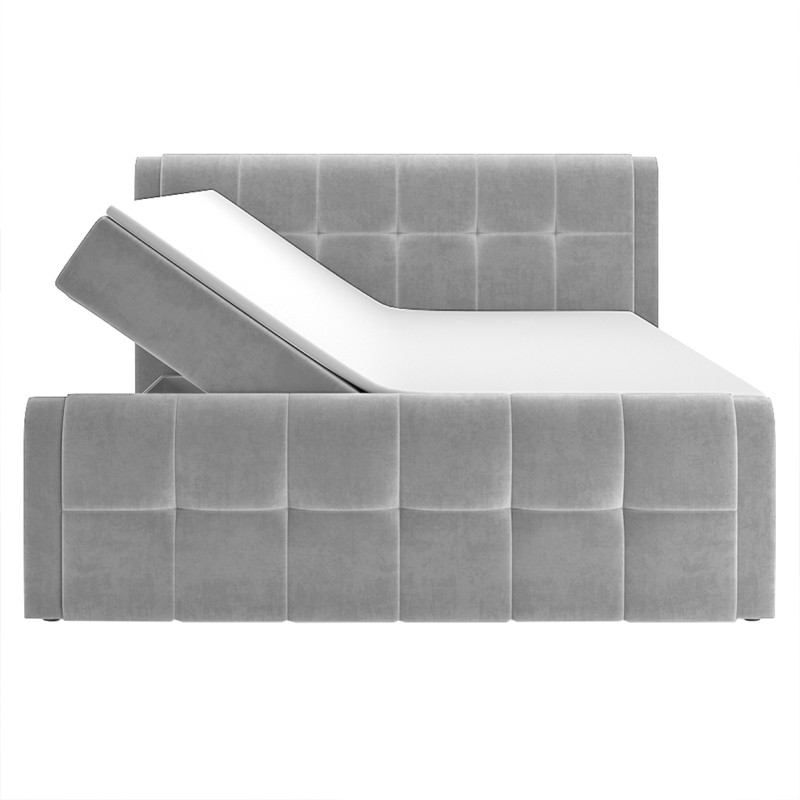 Lit boxspring 160x200 cm velours gris + matelas et surmatelas - RIVEN
