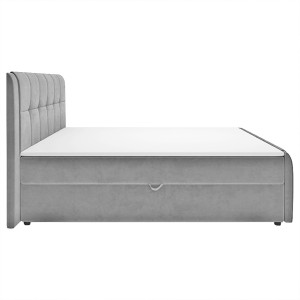 Lit boxspring 160x200 cm velours gris + matelas et surmatelas - RIVEN