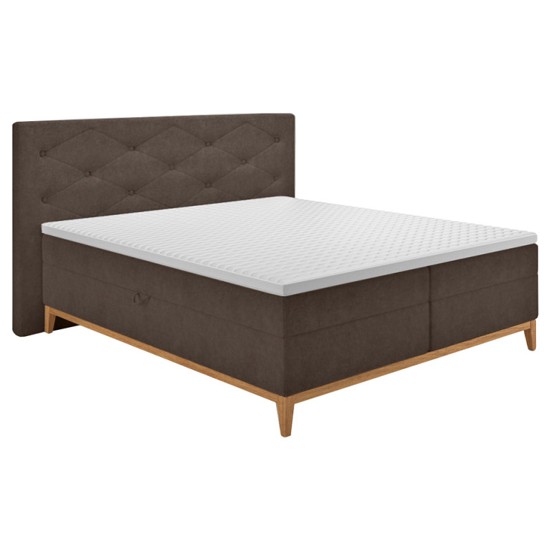 Lit boxspring 160x200cm velours marron + matelas et surmatelas - SKY