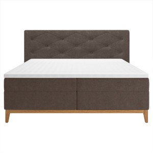 Lit boxspring 160x200 cm velours marron + matelas et surmatelas - SKY