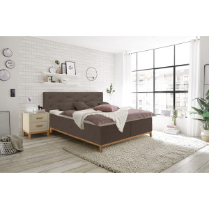 Lit boxspring 160x200 cm velours marron + matelas et surmatelas - SKY