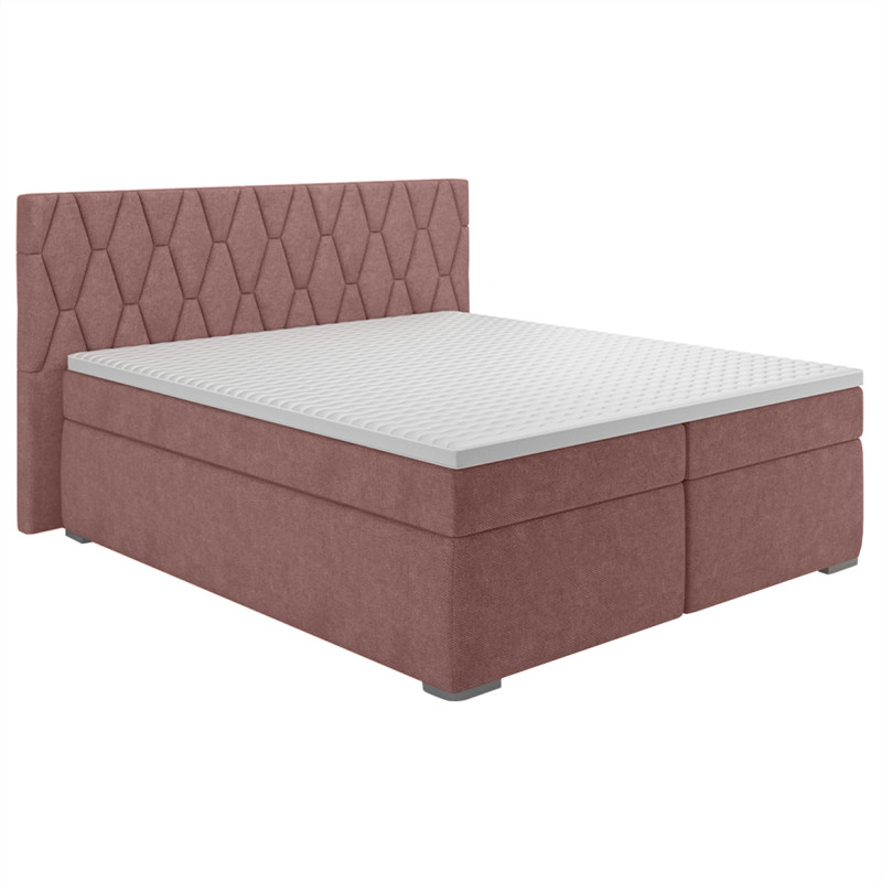 Lit boxspring 160x200 cm tissu rose avec matelas et surmatelas - LAYLA