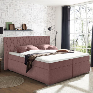 Lit boxspring 160x200 cm tissu rose avec matelas et surmatelas - LAYLA