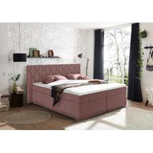 Lit boxspring 160x200 cm tissu rose avec matelas et surmatelas - LAYLA