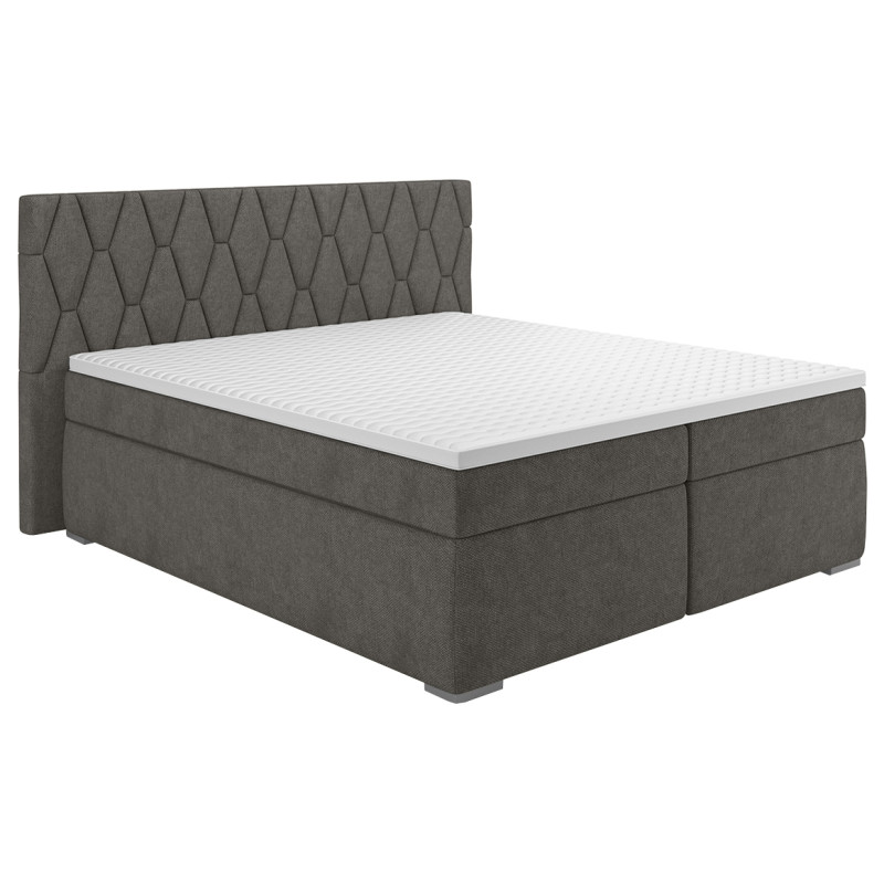 Lit boxspring 160x200 cm tissu gris avec matelas et surmatelas - LAYLA