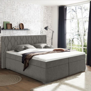 Lit boxspring 160x200 cm tissu gris avec matelas et surmatelas - LAYLA