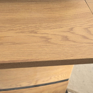 Table de repas extensible 140/180 cm décor bois chêne artisan avec pied épais design en verre trempé 6 à 8 convives - LEANDRE