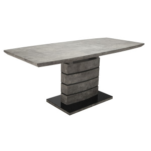 Table de repas extensible 140/180 cm décor béton gris ciré avec pied épais design en verre trempé 6 à 8 convives - LEANDRE