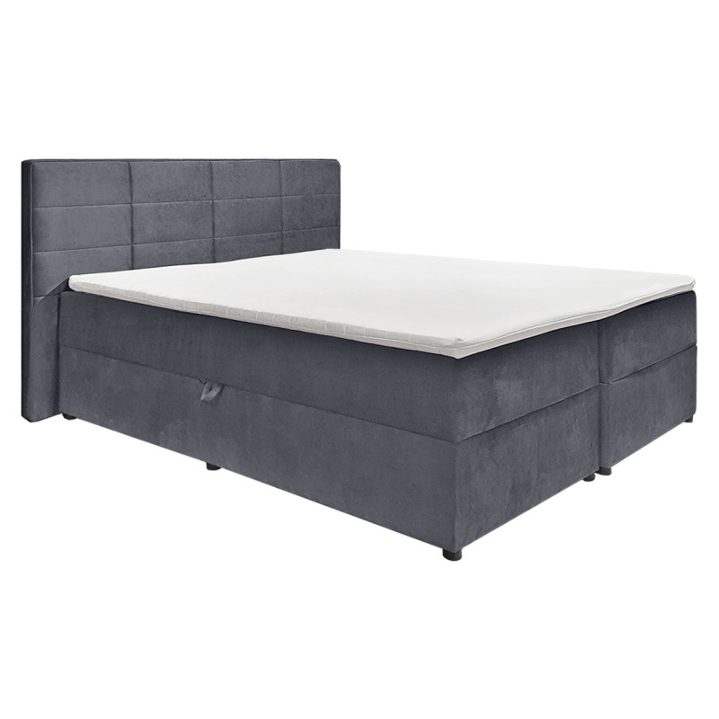 Lit boxspring 160x200 velours gris + matelas et surmatelas - BRANDON