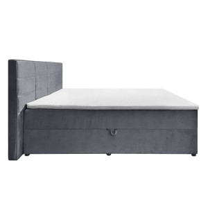 Lit boxspring 160x200 velours gris + matelas et surmatelas - BRANDON