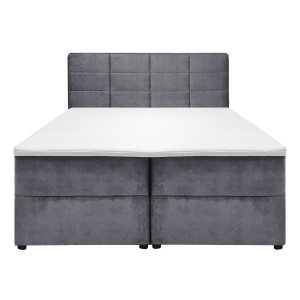 Lit boxspring 160x200 velours gris + matelas et surmatelas - BRANDON