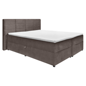 Lit boxspring 160x200 velours taupe + matelas et surmatelas - BRANDON