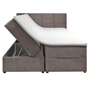 Lit boxspring 160x200 velours taupe + matelas et surmatelas - BRANDON