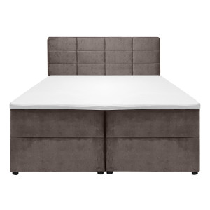 Lit boxspring 160x200 velours taupe + matelas et surmatelas - BRANDON