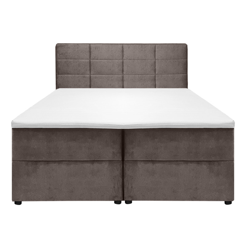 Lit boxspring 2x80x200 velours taupe + matelas et surmatelas - BRANDON