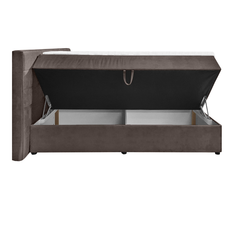 Lit boxspring 2x80x200 velours taupe + matelas et surmatelas - BRANDON