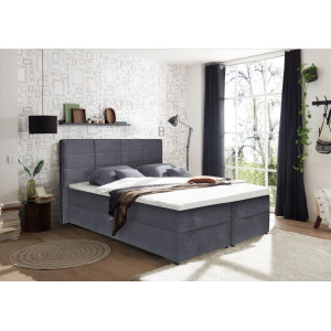 Lit boxspring 180x200 velours gris + matelas et surmatelas - BRANDON