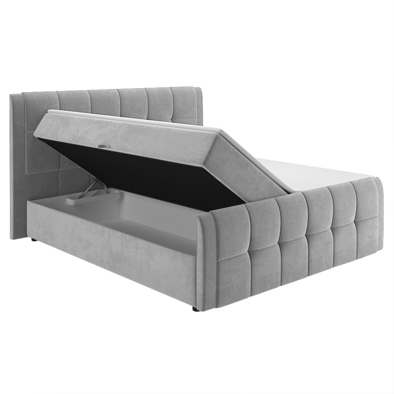 Lit boxspring 160x200 cm velours gris + matelas et surmatelas - RIVEN