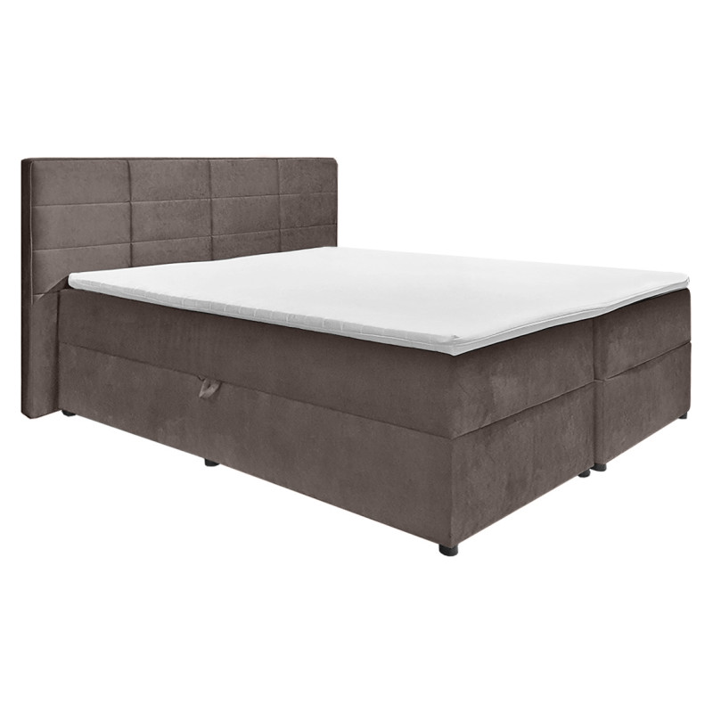 Lit boxspring 180x200 velours taupe + matelas et surmatelas - BRANDON