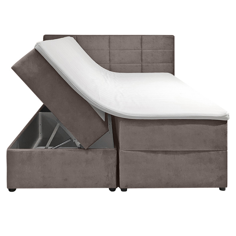 Lit boxspring 180x200 velours taupe + matelas et surmatelas - BRANDON