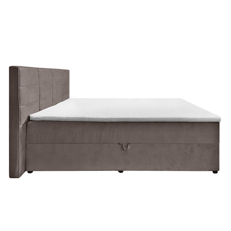 Lit boxspring 180x200 velours taupe + matelas et surmatelas - BRANDON