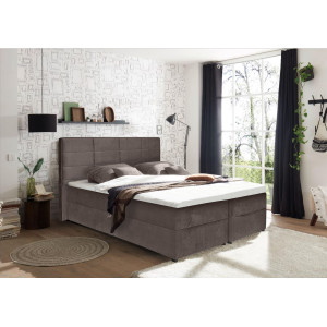 Lit boxspring 180x200 velours taupe + matelas et surmatelas - BRANDON