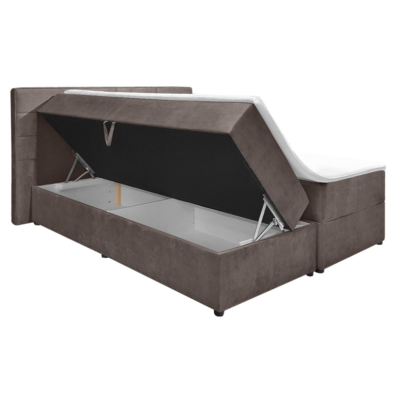 Lit boxspring 180x200 velours taupe + matelas et surmatelas - BRANDON