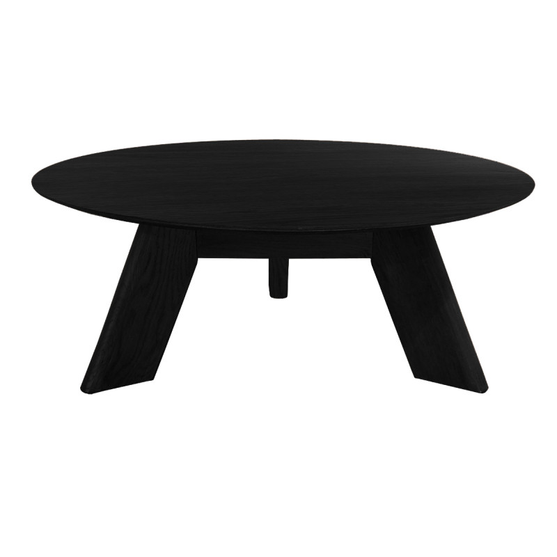 Table basse ronde en bois noir diamètre 90 cm avec 3 pieds épais incliné design moderne - ZARA