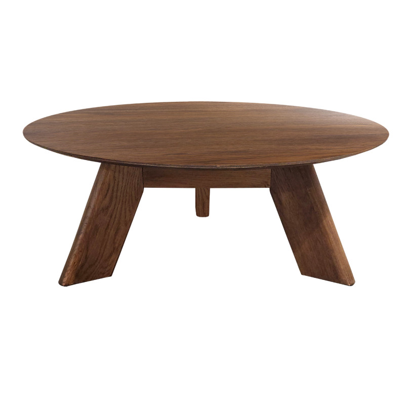 Table basse ronde en bois  brun foncé diamètre 90 cm avec 3 pieds épais incliné design moderne - ZARA