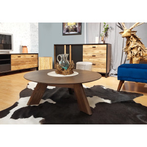 Table basse ronde en bois  brun foncé diamètre 90 cm avec 3 pieds épais incliné design moderne - ZARA