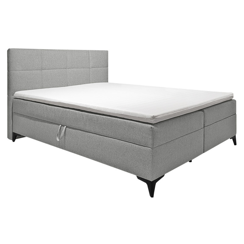 Lit boxspring 160x200 cm tissu gris + matelas et surmatelas - AISHA