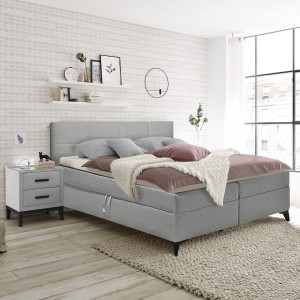 Lit boxspring 160x200 cm tissu gris + matelas et surmatelas - AISHA