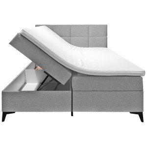 Lit boxspring 160x200 cm tissu gris + matelas et surmatelas - AISHA