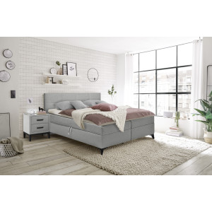 Lit boxspring 160x200 cm tissu gris + matelas et surmatelas - AISHA